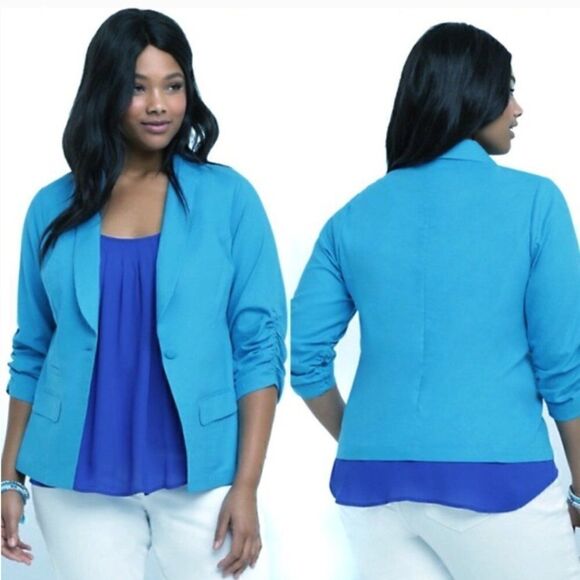 Torrid Linen Blend Ruched Blazer Size 2X - Picture 2 of 13